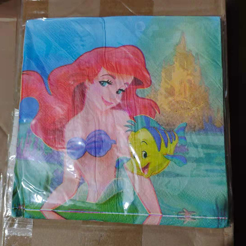 Mermaid cumpleaños partido Placa de papel caramelo caja Palomitas de los niños traje de cumpleaños fiesta decoración tirar bandera suministros