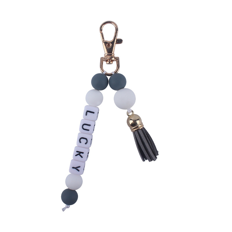 Nuevo creativo borla colgante DIY nombre llavero colgante de cuentas de silicona colgante bolsa colgante AliExpress