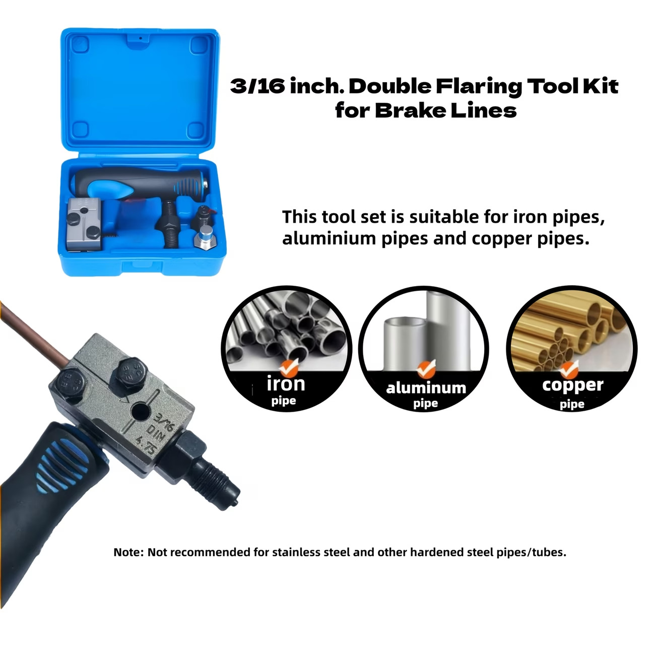 Brake Pipe Flaring Tool Set, Brake Hose Expander, Copper Pipe Flaring Tool 4.75mm Din/Sae