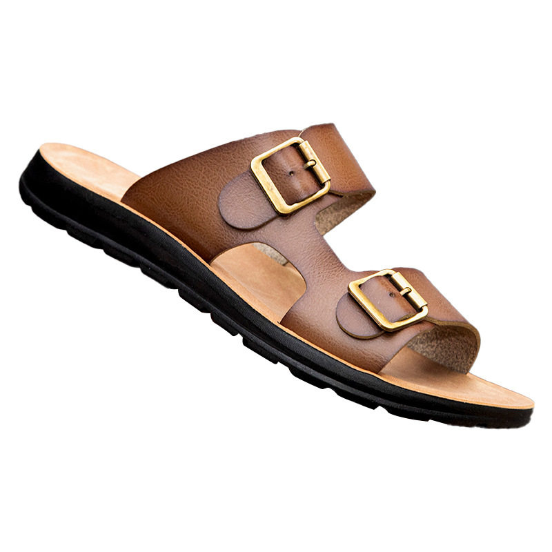 Dép sandal nam quai ngang hở mũi chống trơn trượt, thoáng khí, cỡ lớn — Kaki, Màu xanh quân đội, Nâu Đen, Vàng sáng