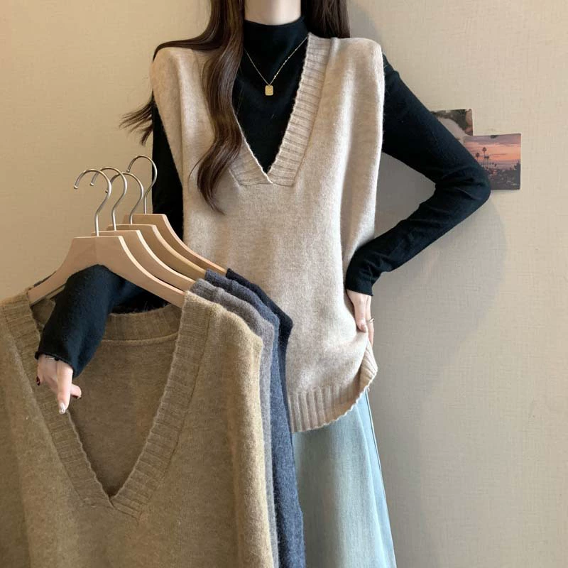 2024 Осень и зима Новый ленивый ветер вязаный свитер V-образным вырезом