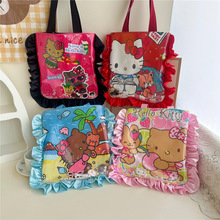 卡通KT猫咪褶皱花边大容量单肩包可爱少女包手作流沙包包批发