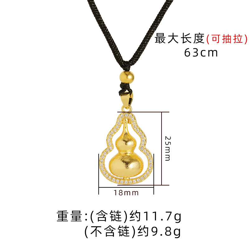 Tienda de oro mismo estilo de arena incrustado de diamantes de oro Fu Lu collar de calabilla colgante giratorio de la joyería China de las mujeres Ruyi colgante de alto grado