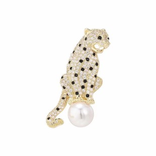Custom Leopard Animal Brooch Personalized High-end Men's Pearl Coat Pin Brooch Accessories Corsage