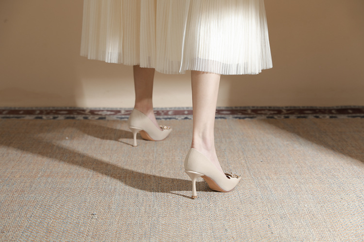 Black Stiletto Heel Pumps With Rhinestone Square Buckle And Sharp Toe_voghion.com