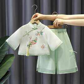 女童汉服新中式民国风仙两件套套装女宝宝春秋季阔腿裤古风唐装