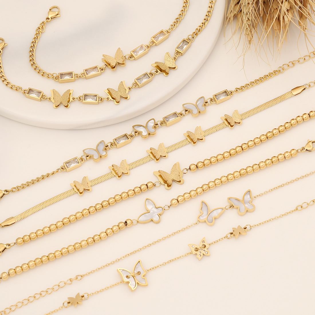 Fashion Butterfly Stainless Steel Plating Inlay Zircon Bracelets 1 Piece