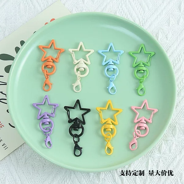 Colorful Painted Five-Pointed Star with Crayfish Clasp Jewelry Pendant DIY Accessories Rotatable Alloy Keychain Wholesale