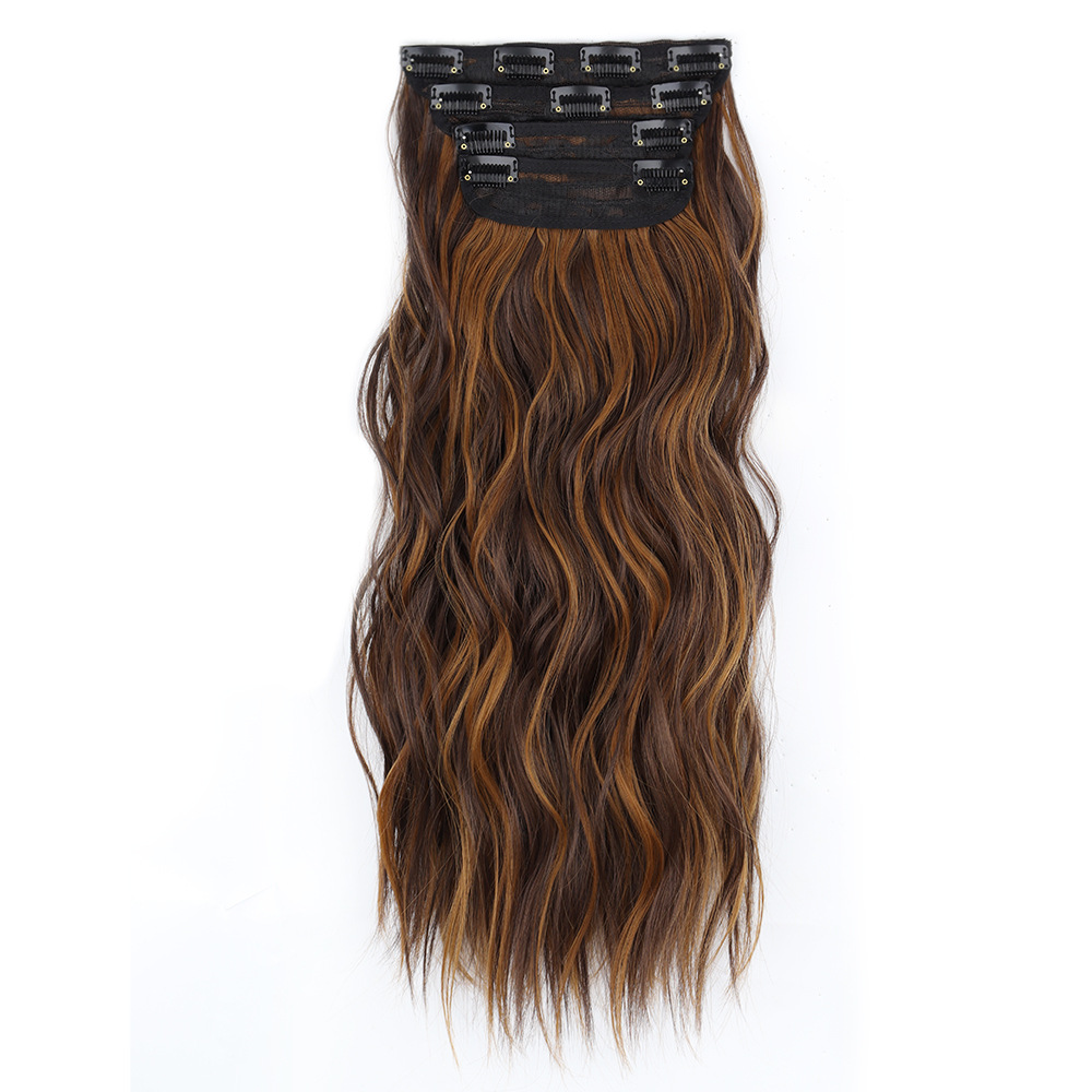 Pelo largo rizado europeo y americano de cuatro piezas conjunto clip pelo comercio exterior gran ola peluca pieza ondulación del agua peluca conjunto de 4 piezas