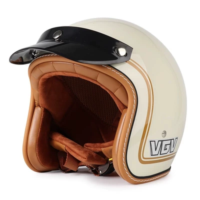 for electric bikes and motorcycles, unisex, Motosiklet kaskı (dəbilqə) - milky-white-with-gold-trim-black-brim-m55-56