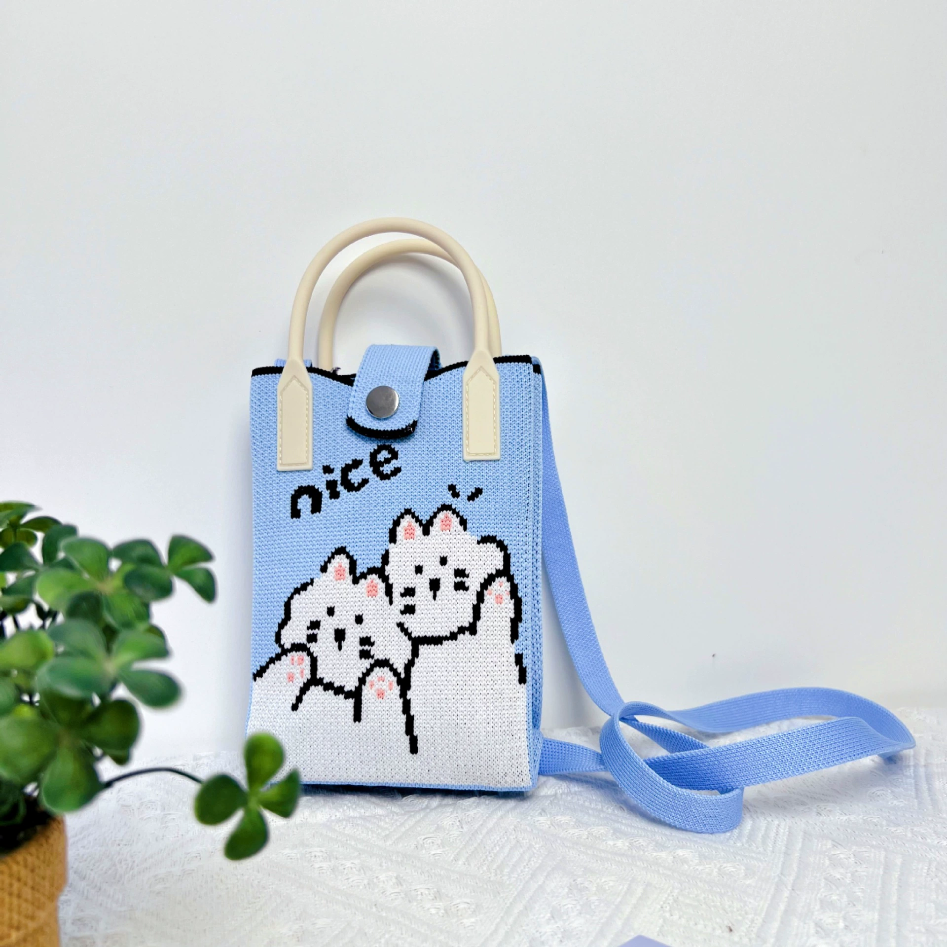 One-shoulder bag, wallet, knitted cute universal cartoon shoulder bag, Korean style