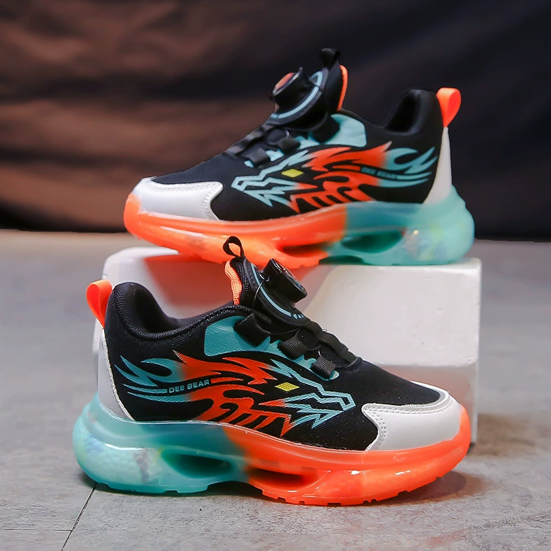 Детские кроссовки с вращающейся пряжкой для мальчиков 2024 Весна и Осень Новые сетчатые студенческие кроссовки для мальчиков среднего и большого возраста