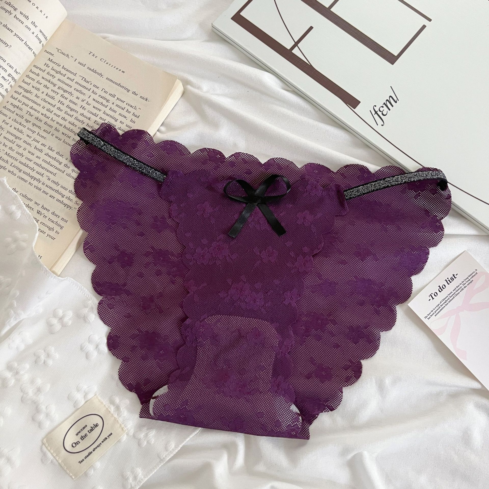 Flor de fantasía ~ Calzoncillos de encaje de niña francesa puro estilo delgado transpirable sexy hueco sin costuras calzoncillos de mujer
