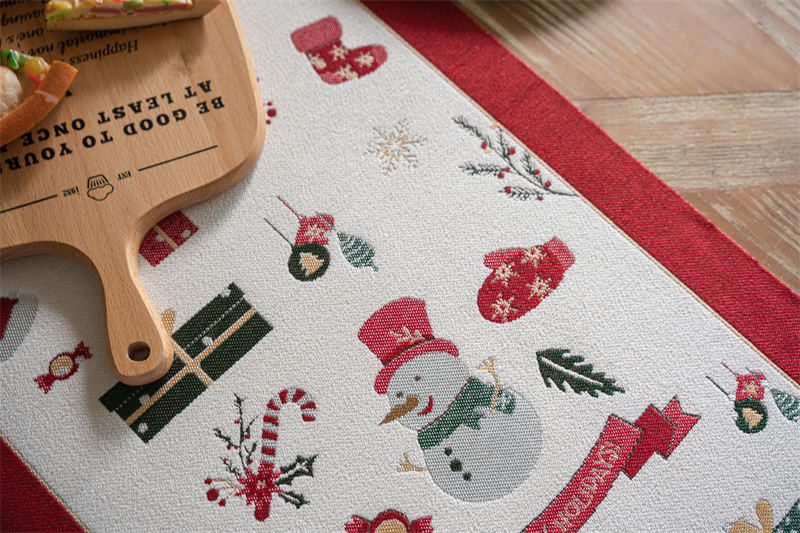 Christmas decoration arrangement polyester tassel table runner yarn-dyed jacquard snowman Christmas tree Christmas tablecloth_voghion.com