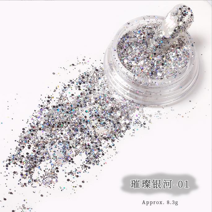 Nueva Red de uñas polvo de diamante de cristal rojo Galaxy fino flash sueño brillante pieza de concha polvo de uñas mezclado Galaxy polvo 4 botellas/Set