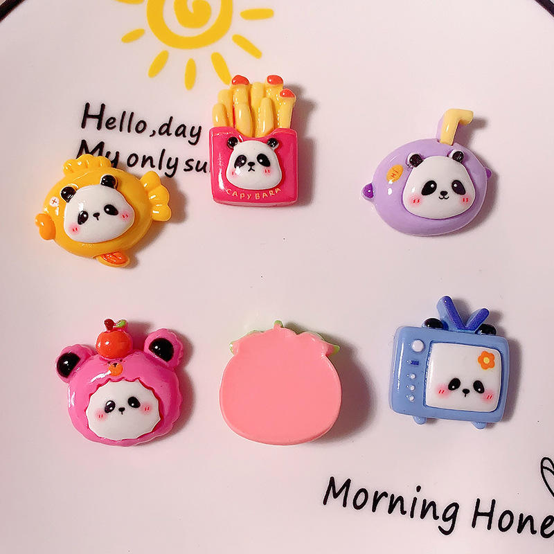 Nuevas frutas de dibujos animados panda oriental diy accesorios de resina pegamento crema adornamiento para el cabello de la caja del teléfono móvil botones de zapatos materiales hechos a mano, etc