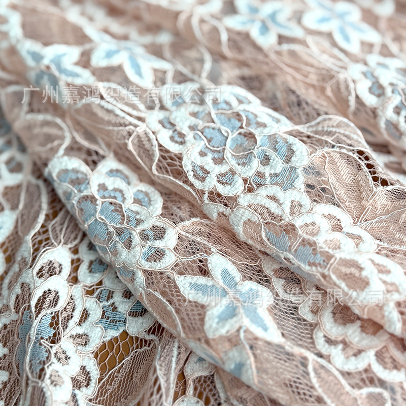 Tejido de encaje de dos colores, encaje molido, vestido de brindis, vestido de encaje, fábrica de falda en stock