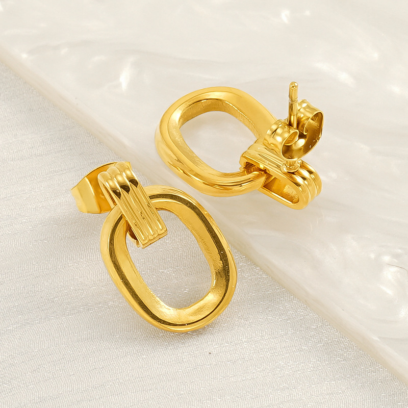 Pendientes geométricos ovalados de moda de acero inoxidable transfronterizo mujeres estilo INS europeo y americano tendencia de personalidad pendientes de sentido avanzado mujeres