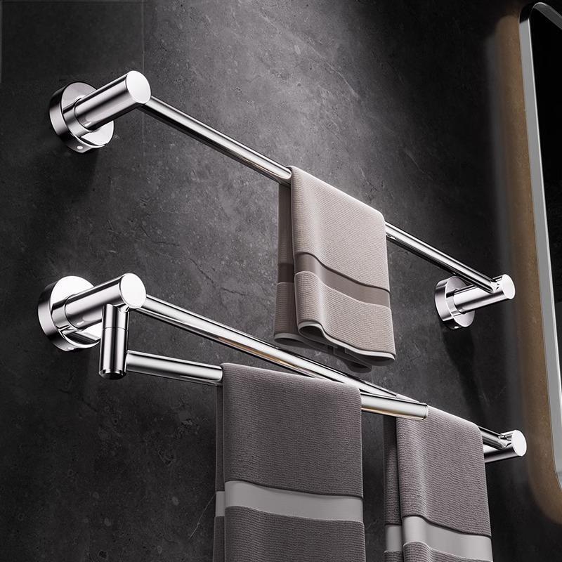 All-Copper Bathroom Towel Rack Wall-Mounted Rotating Double-Rod Bathroom Chrome-Plated Towel Bar Toilet Towel Storage Rack Hanging Rack