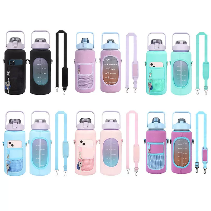 亚马逊64OZ Water Bottle with Handle运动健身便携半加仑水壶套