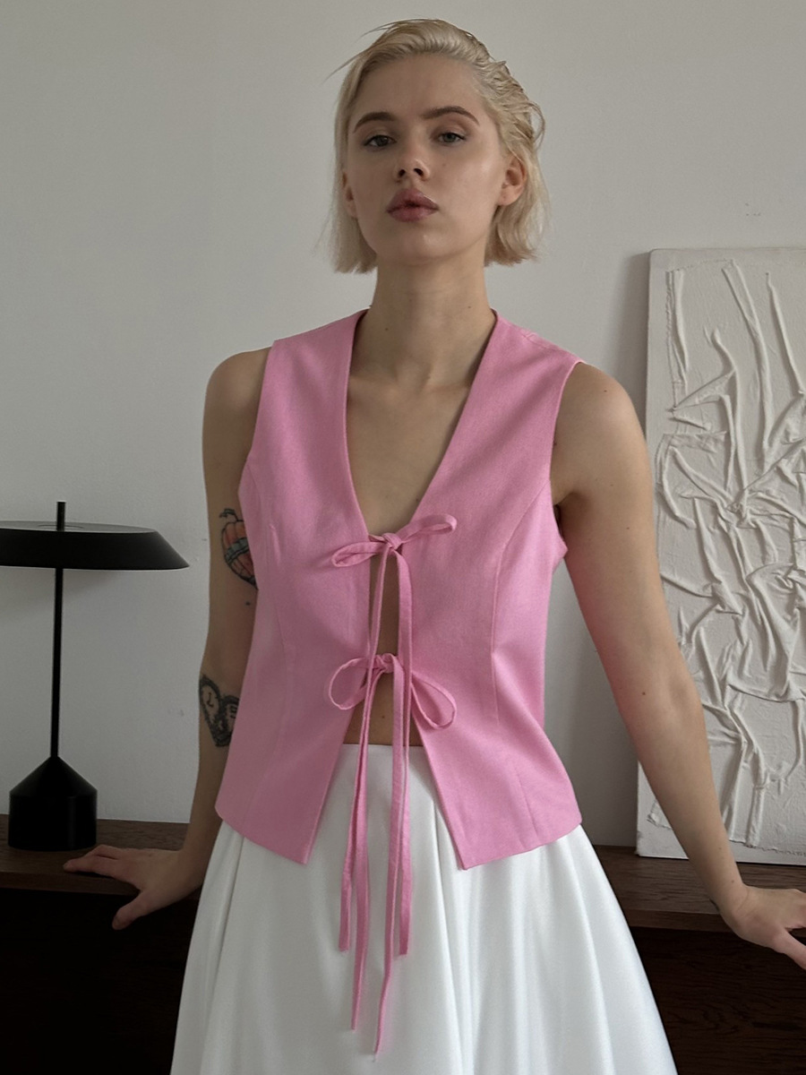 Cross-border rosa correa chaleco de mujer Europa y América 2026 primavera y verano nuevo estilo francés V-collar sin mangas chaleco delgado