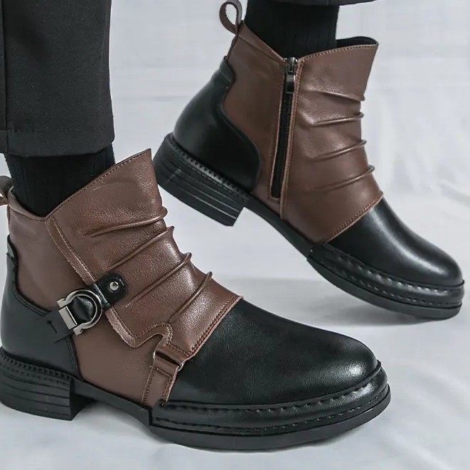 2025 Cross-Border Boots Men's Winter Short Boots High-Top Leather Shoes Men's British Style Large Size Men's Chelsea Boots Trend