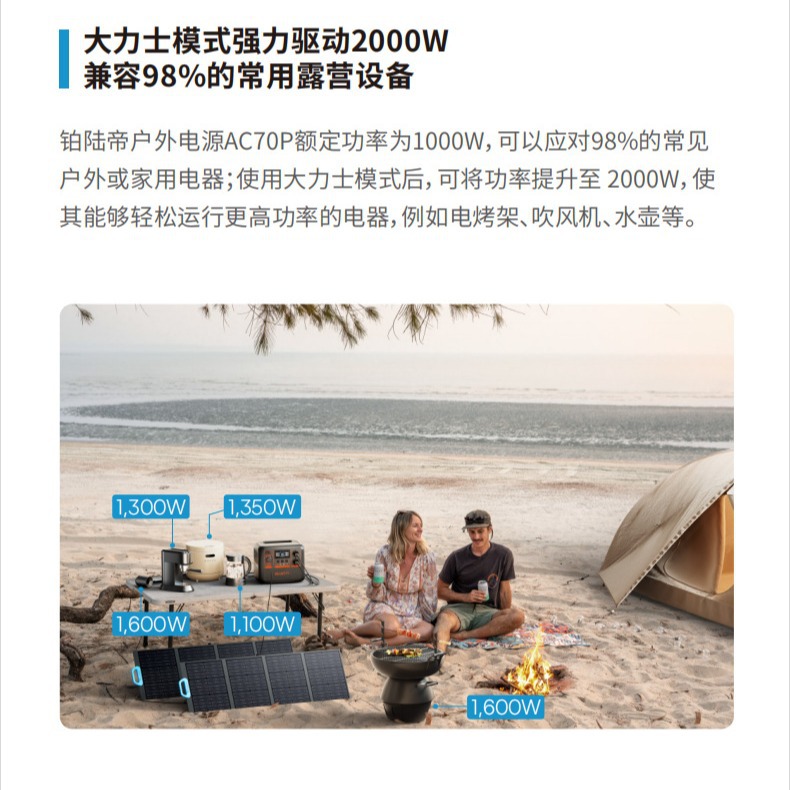 Platino Ludi AC70P fuente de alimentación al aire libre portátil 1000W potencia 864Wh capacidad al aire libre fuente de alimentación de almacenamiento de energía móvil