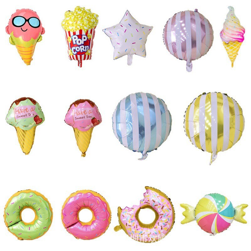 糖果冰淇淋甜甜圈爆米花铝膜气球六一儿童节周岁生日成人派对装饰