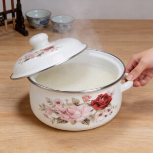Enamel soup pot, thickened enamel pot, double-ear stew pot, noodle pot, milk pot, enamel covered basin, enamel soup pot with lid