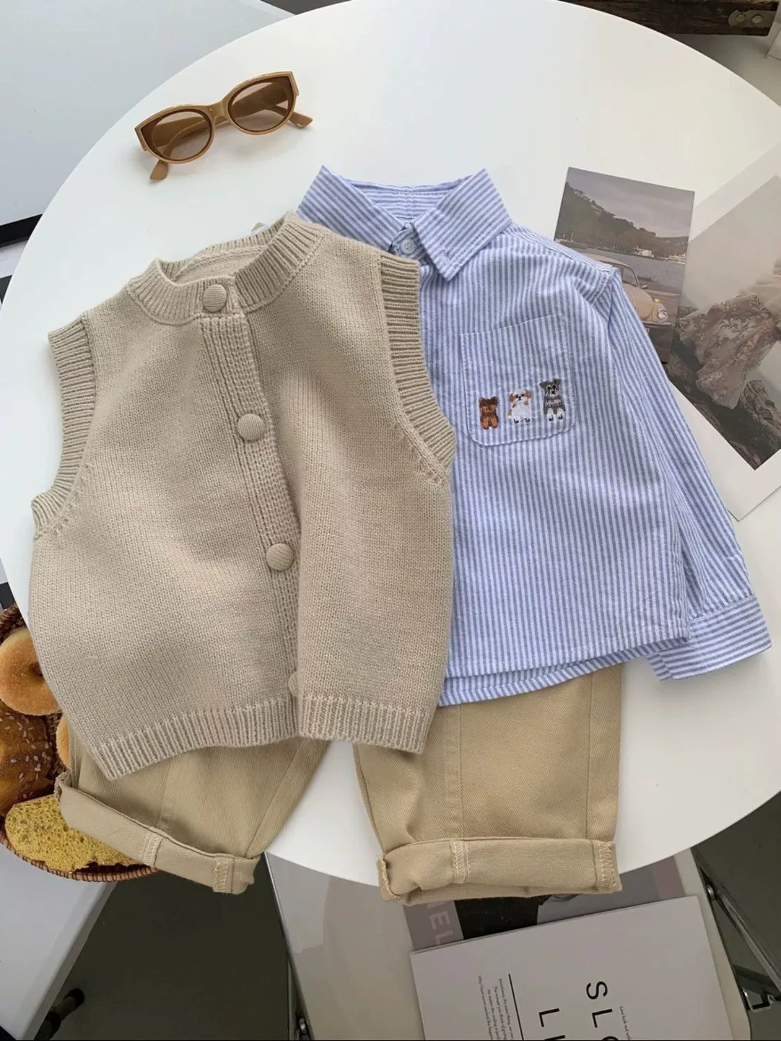 Autumn children's sweater, cardigan, knitted vest sleevless, Korean style, western style