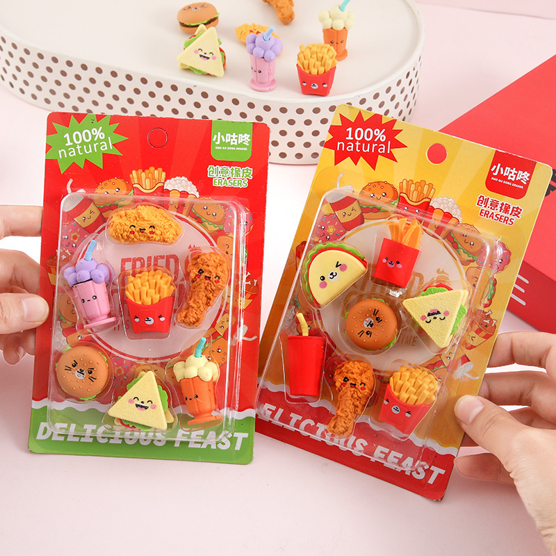 food eraser fried chicken hamburger fries creative shape clean not likely to leave marks student stationery wholesale