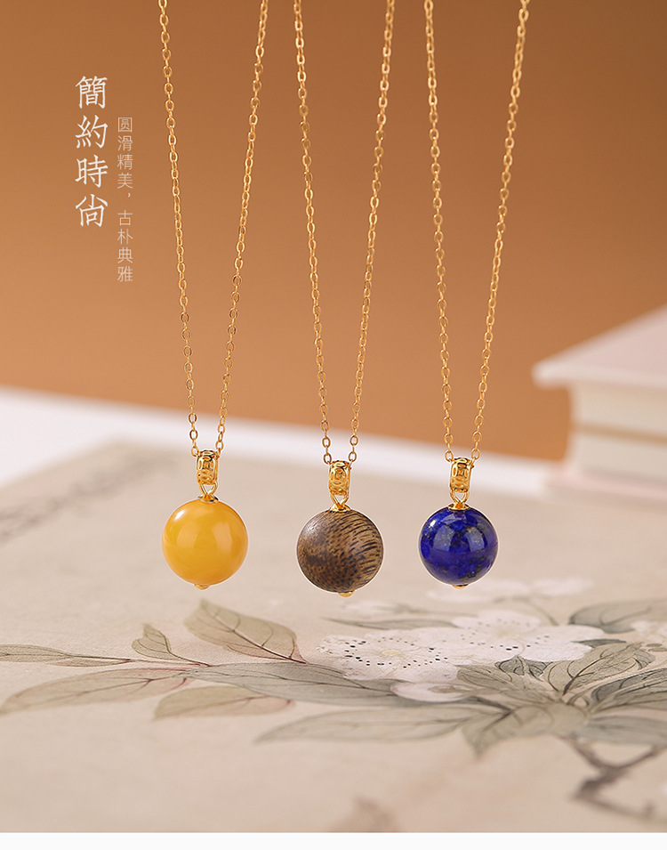 Mặt dây chuyền bạc S925 mạ vàng hình đồng xu họa tiết hình học đơn giản — Mẫu Lapis Lazuli (không bao gồm dây chuyền) chi tiết 2