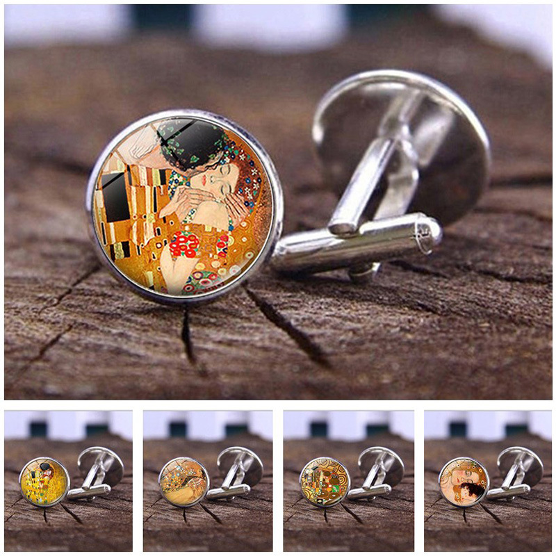 Klimt Kiss Gustav Klimt Men Cufflinks Silver French Shirt Cufflinks Cufflinks Cuffstuds Fashion Accessories