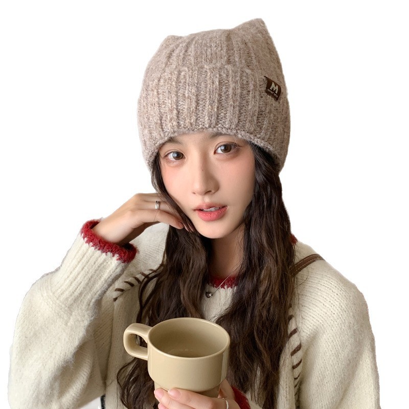新款日系甜美可爱毛线帽秋冬季帽子女款百搭保暖帽护耳毛绒针织帽|undefined