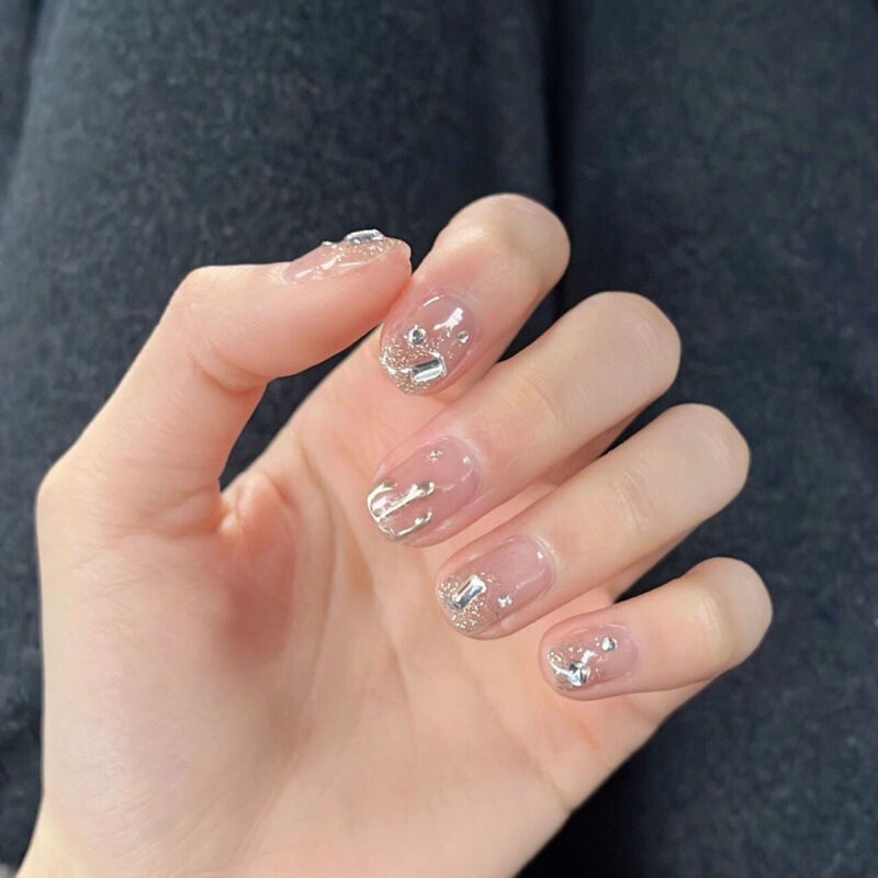 Purely Handmade Wearable Nails, Short Style, Four-Season Sparkling Diamond Flash Student Nail Patches, Removable Ins High-End Pure Lust Style