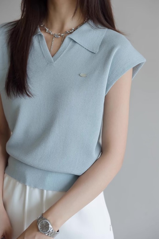白色亚麻天丝翻领针织短袖女2025新款夏气质短款POLO衫上衣A5361|undefined