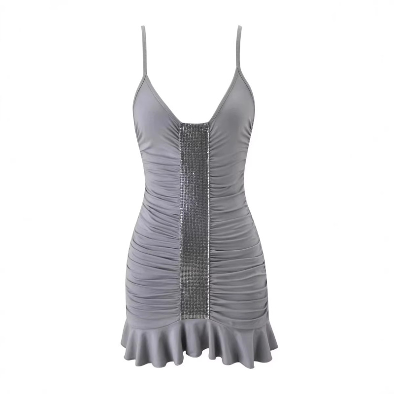 Popular Gothic Ruched Ruffle Bodycon Dress for Women, Y2K Millennium Sexy Short Dress Ins Style