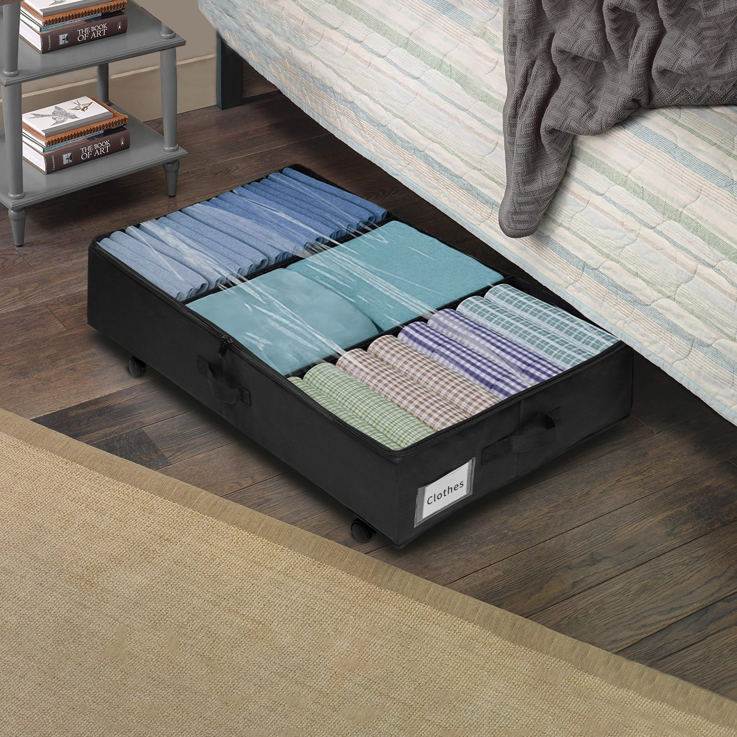 Amazon Oxford tela cama inferior almacenamiento coche de gran capacidad polea ropa almacenamiento rack hogar multiusos almacenamiento rack