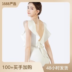 Momasong New Women's Swimsuit V-Neck One-Piece Slimming Abdominal Covering Instagram Style White Beach Vacation Swimsuit