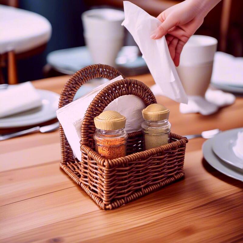 Hand-Woven Napkin Holder Dining Table Napkin Holder Home Hotel Restaurant Cafe Vertical Desktop Paper Towel Storage Rack