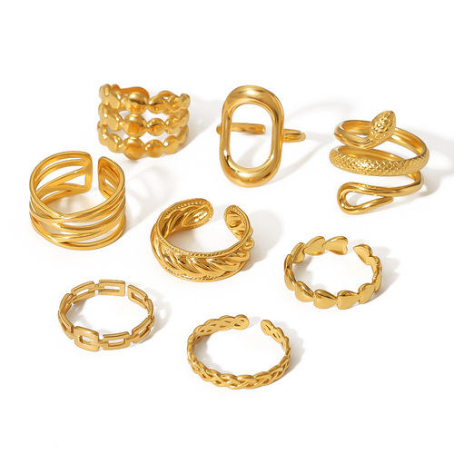 Amazon ins style titanium steel new hollow chain ring 18K furnace gold-plated stainless steel ring ring wholesale