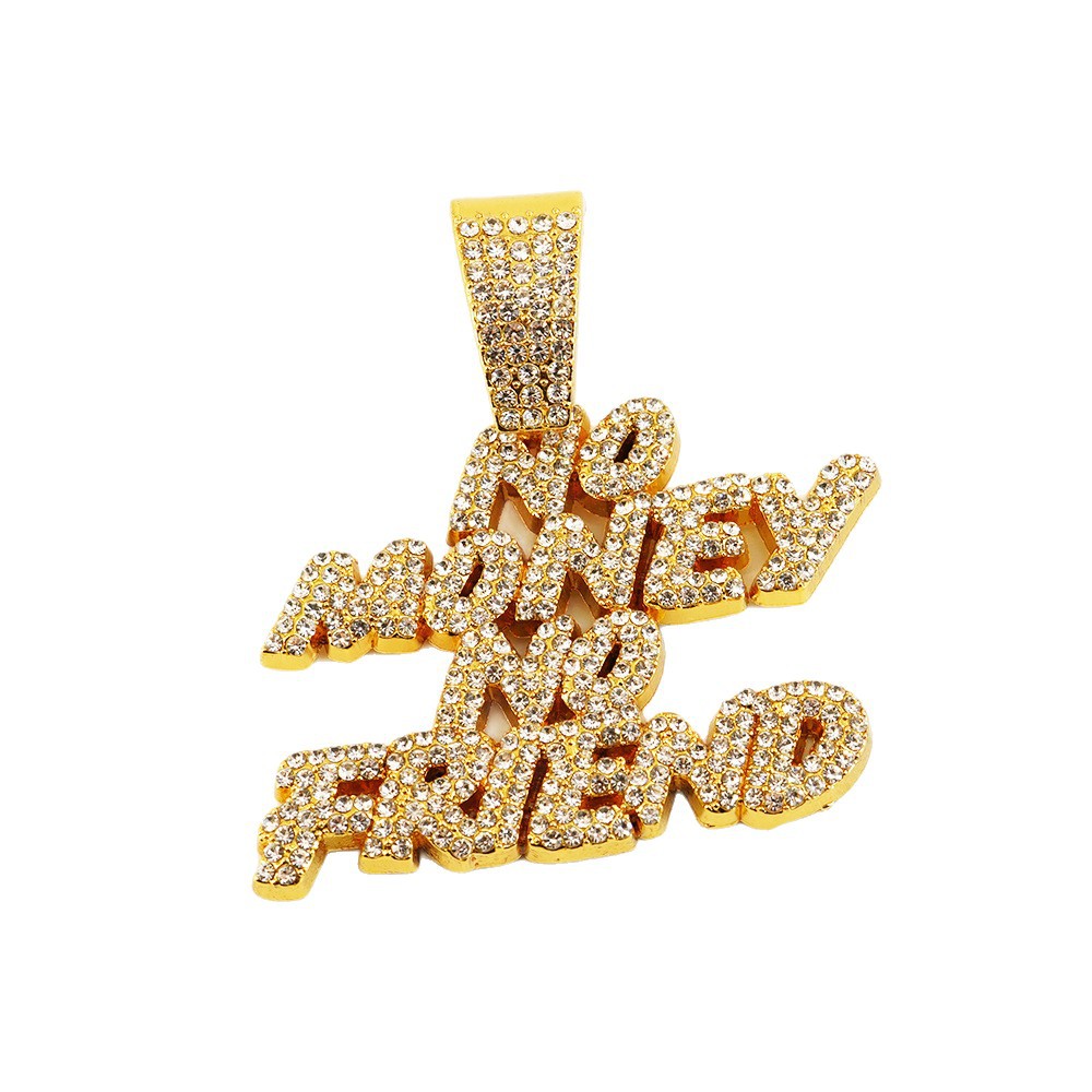 Nuevos productos europeos y estadounidenses llenos de letras de diamante NO MONEY NO FAIEND Hip Hop transfronterizo personalidad colgante de aleación cadena cubana