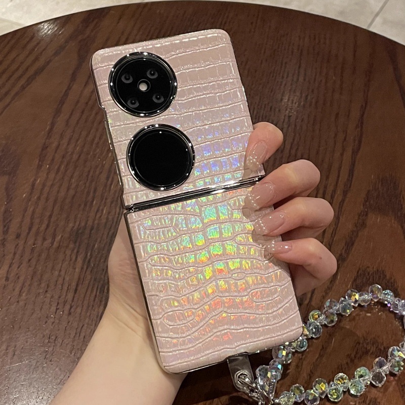 Trendy Crocodile Pattern Phone Case for Huawei Pocket 80% off with Gradient Bamboo Pink Strap