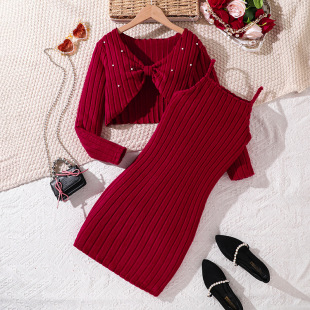 (Cross-border trading), demi-season knitted long-sleeve, dress, set, for teenagers