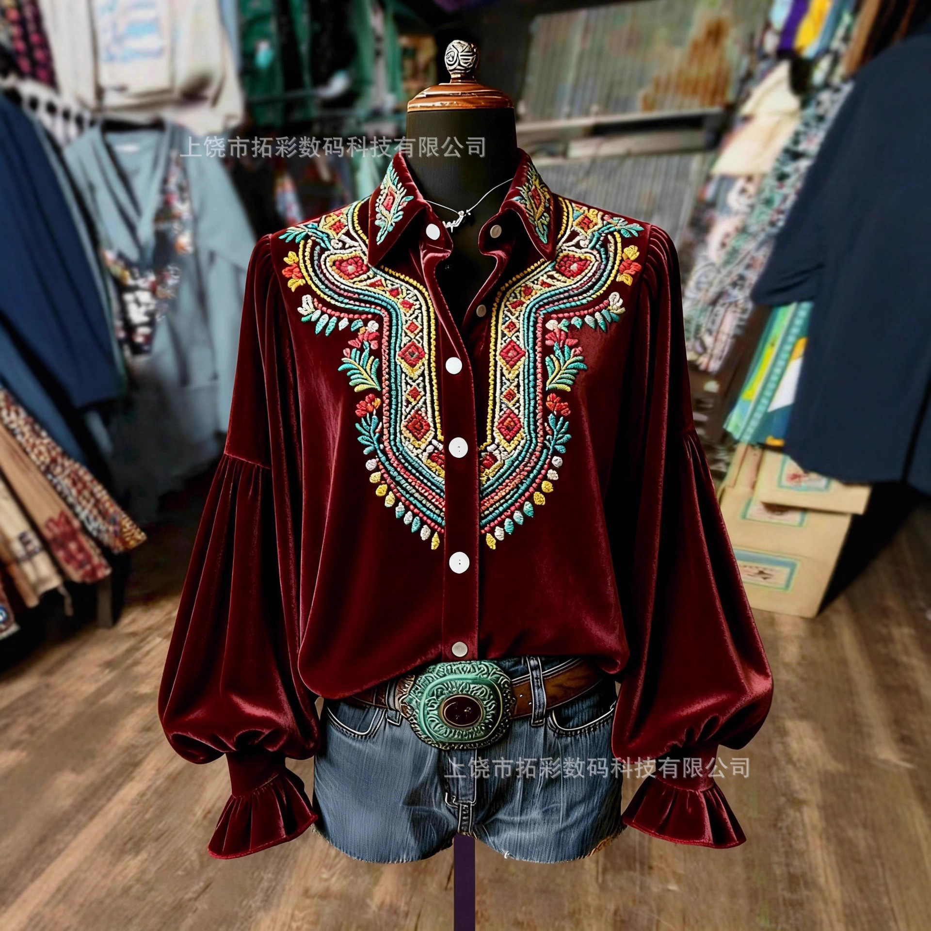 Cross-Border Amazon Independent Station 3D Printed Creative Pattern Fashionable and Versatile Long-Sleeved French Women's Lapel Shirt