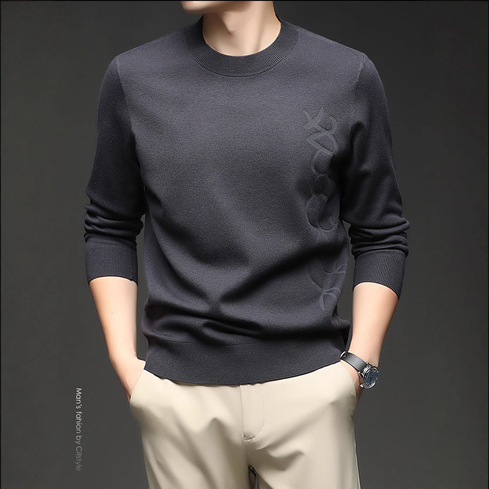 Jacket de manga larga hombre otoño invierno sólido de manga larga cuello redondo de mediana edad Jacquard casual jersey de punto hombre suéter