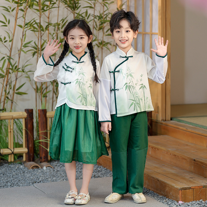 Children's and Teenagers' Traditional Chinese Hanfu Performance Costumes for Kindergarten and Primary School Students, Tang-style Ancient Costume and Guzheng Performance Attire, Class Uniforms