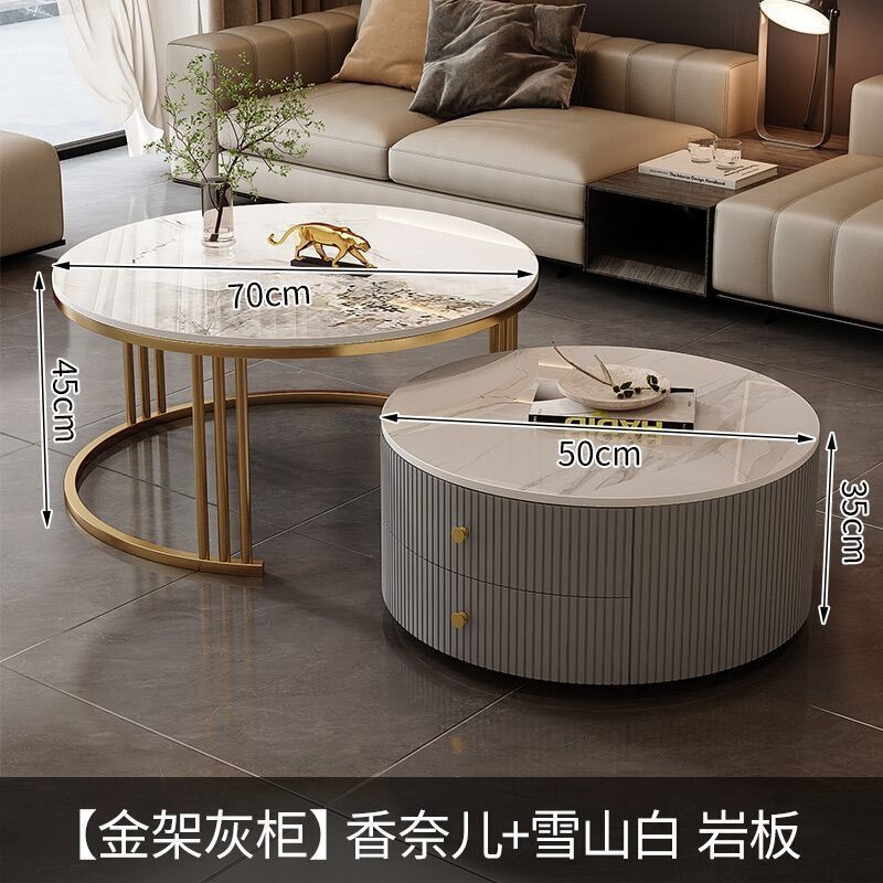 茶几轻奢简约现代客厅家用小户型北欧边几大理石岩板圆形小茶几桌|undefined
