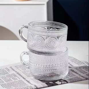 Nordic Retro Embossed Glass Sunflower Coffee Cup Pearl Mug Household Large-Capacity Breakfast Milk Cup