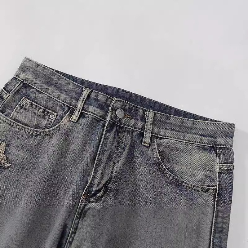 European And American Street Retro High-End Feel Distressed Flared Jeans For Men, Trendy Brand, Loose Washed Vintage_voghion.com